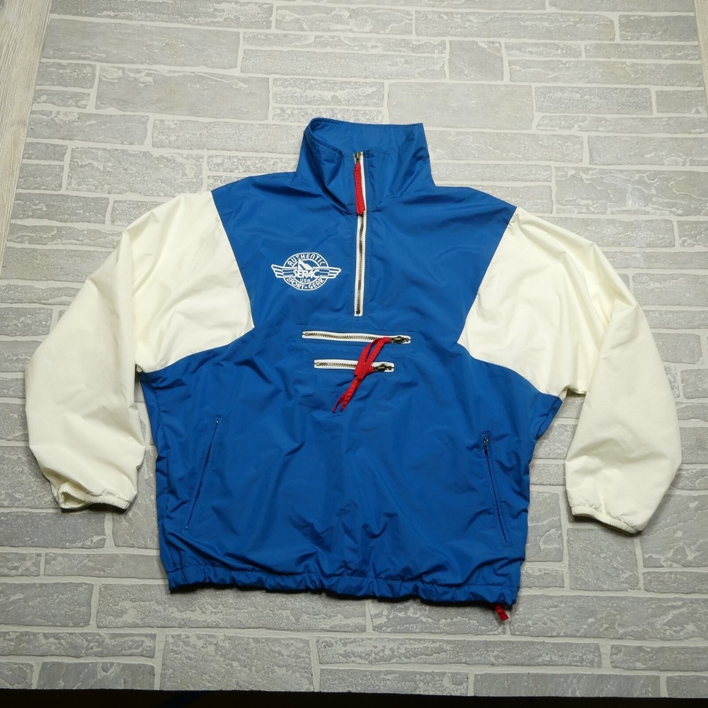VINTAGE Serac Jacket Adult Size‎ Large (40) Blue Pullover 2 Kangaroo Zip Pockets